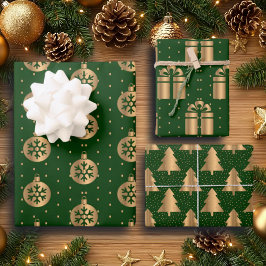 Hoja De Papel De Regalo Elegante Purpurina de Oro Verde