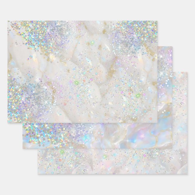 Hoja De Papel De Regalo Elegante Purpurina Holográfico Pastel Opal (Set)