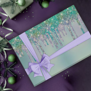 Hoja De Papel De Regalo Elegante purpurina turquesa