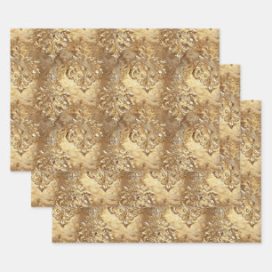 Hoja De Papel De Regalo Elegante regalo de brocado dorado falso