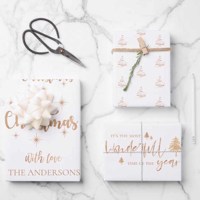 Hoja De Papel De Regalo Elegante regalo de citas navideñas de oro blanco (Anverso)