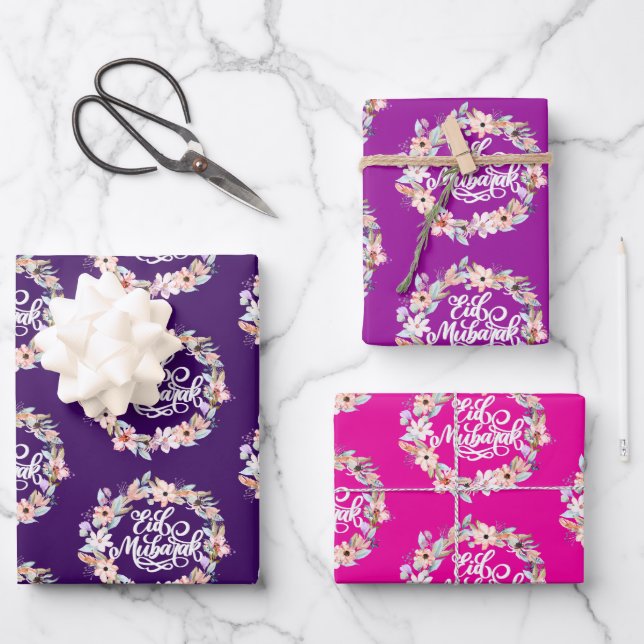 Hoja De Papel De Regalo Elegante regalo de Floral Eid Mubarak (Anverso)