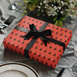 Hoja De Papel De Regalo Elegante regalo de patrón de árbol de navidad azul<br><div class="desc">Haga que sus regalos destaquen esta temporada navideña con nuestro elegante regalo de Navidad Tree Pattern. Con un moderno patrón de iconos de árbol de Navidad en tonos dorados, negros y blancos sobre fondo azul, rojo y verde sabio, este papel de envolver de regalos de Navidad es perfecto para regalos...</div>