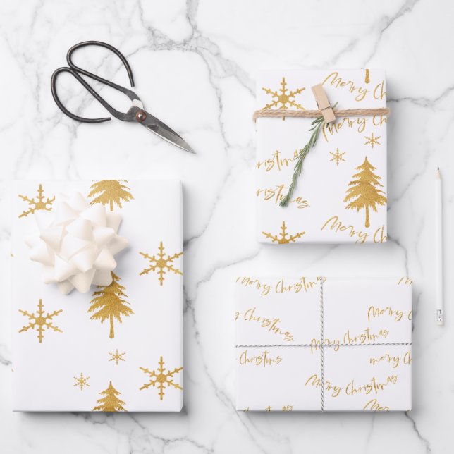 Hoja De Papel De Regalo Elegante regalo de patrón de árbol de Navidad Faux (Anverso)