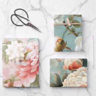 Hoja De Papel De Regalo Elegante regalo floral de Peony Pastel