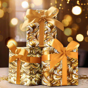 Hoja De Papel De Regalo Elegante Relieve metalizado dorado abstracto falso