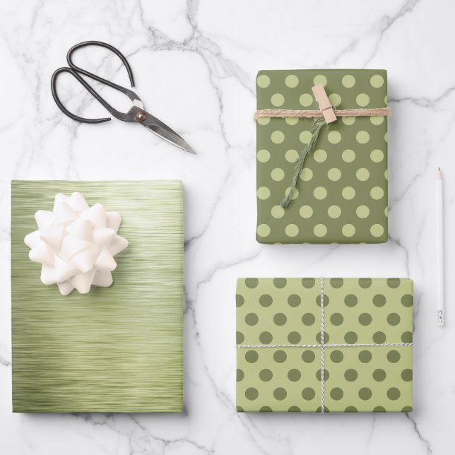 Hoja De Papel De Regalo Elegante Relieve metalizado verde metálico Polka p (Anverso)