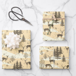 Hoja De Papel De Regalo Elegante retro beige crema de madera venado