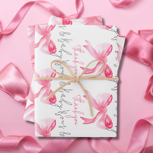 Hoja De Papel De Regalo Elegante Ribbon Bows Rosa y Baby Girl Baby Shower