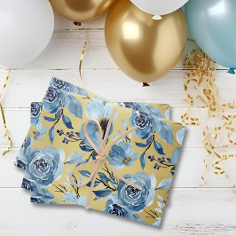 Hoja De Papel De Regalo Elegante Rosa floral de oro azul turquesa de 3