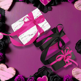 Hoja De Papel De Regalo Elegante rosa, negro, y te amo San Valentín