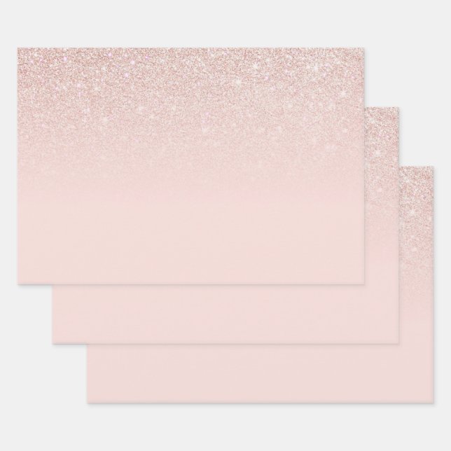 Hoja De Papel De Regalo Elegante Rosa  Oro Purpurina Rosa Ombre (Set)