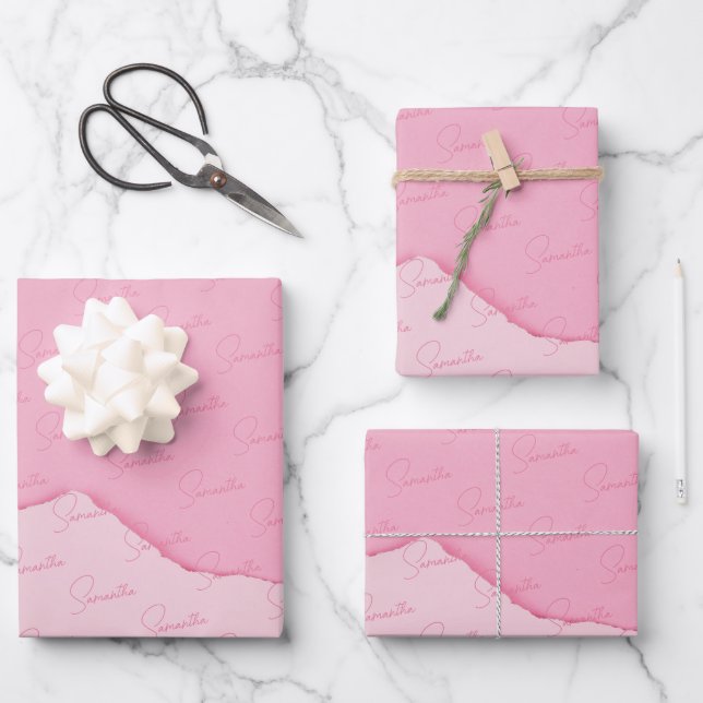 Hoja De Papel De Regalo Elegante rosa personalizado (Anverso)