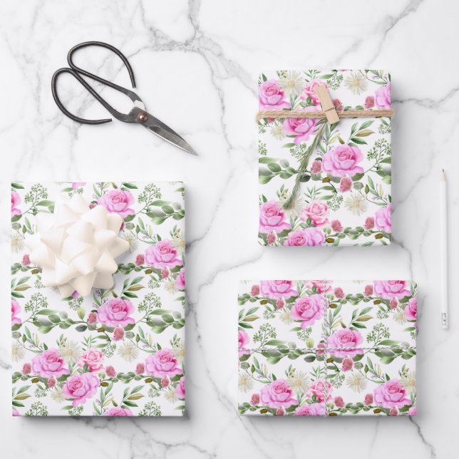 Hoja De Papel De Regalo elegante rosa rosa margarita Boda con baldosas (Anverso)