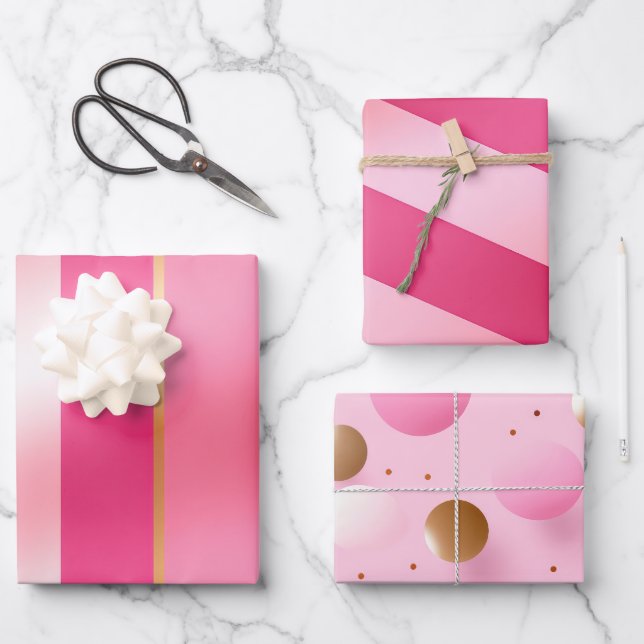 Hoja De Papel De Regalo Elegante rosa y metálico (Anverso)