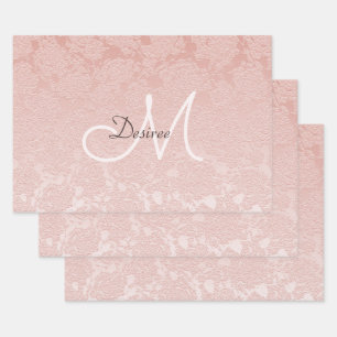 Hoja De Papel De Regalo Elegante Rubor Monograma rosa Floral Arte moderno