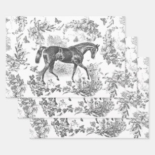 Hoja De Papel De Regalo Elegante Rústico Vintage Horse Floral Toile