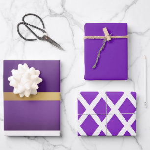 Hoja De Papel De Regalo Elegante Satin Finish Royal Purple y Gold