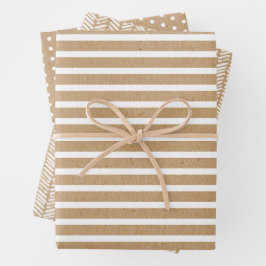 Hoja De Papel De Regalo Elegante Simple Blanco Sobre Kraft Marrón Rústico