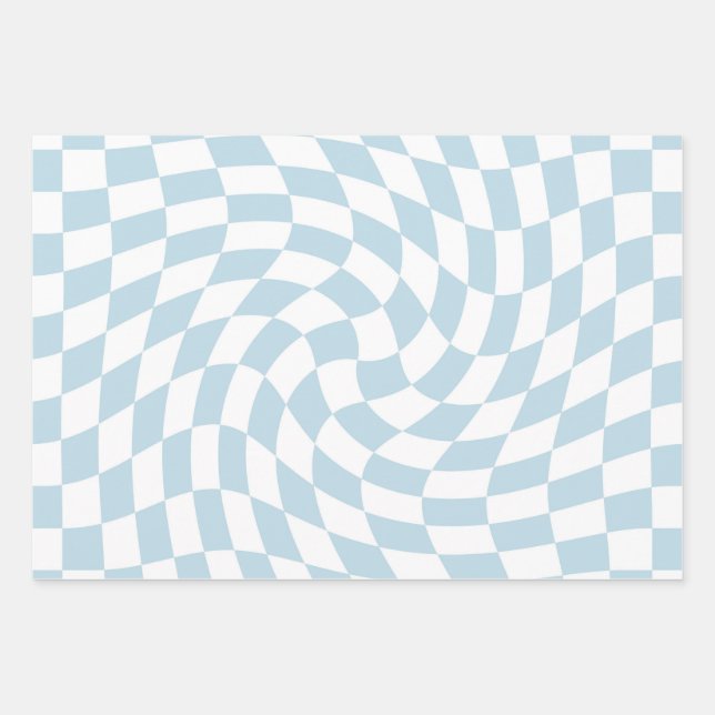 Hoja De Papel De Regalo Elegante tablero de ajedrez retro azul pastel (Anverso)