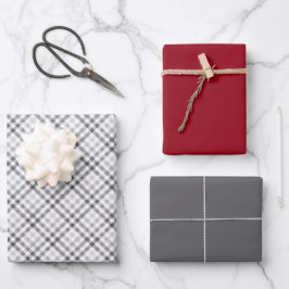 Hoja De Papel De Regalo Elegante Tartán Gray White Burgundy