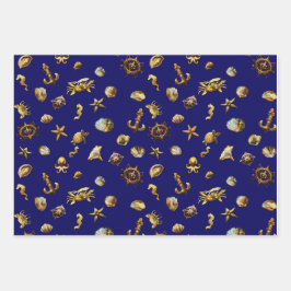 Hoja De Papel De Regalo Elegante tema costero azul y blanco náutico