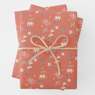 Hoja De Papel De Regalo Elegante Terracota de Flores Silvestres