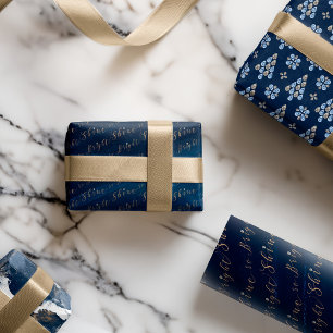Hoja De Papel De Regalo Elegante Tinta acuarela de la Marina y joyas dorad