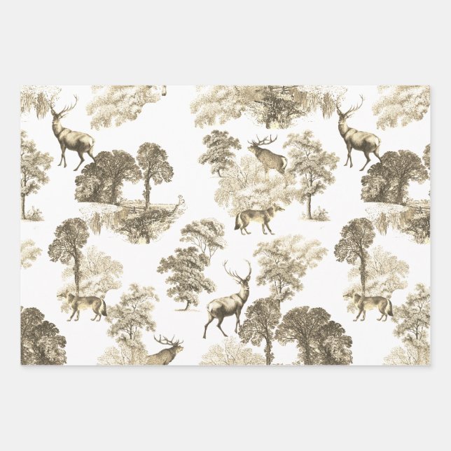 Hoja De Papel De Regalo Elegante tocador de estilo beige sepia deer Fox (Anverso)