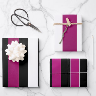 Hoja De Papel De Regalo Elegante trendy Magenta rayas negras y blancas