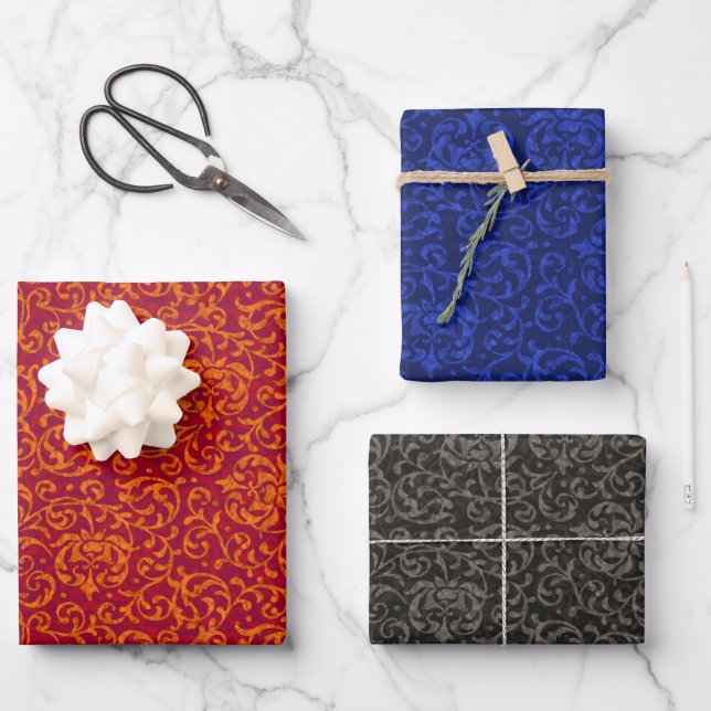 Hoja De Papel De Regalo Elegante Tudor Rosa Damask (Anverso)