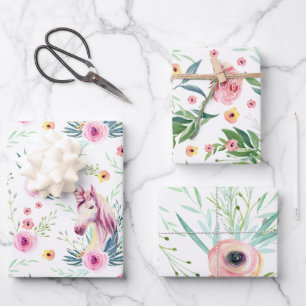 Hoja De Papel De Regalo Elegante unicornio floral
