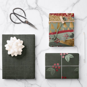 Hoja De Papel De Regalo Elegante vacaciones de Navidades de oro rojo verde