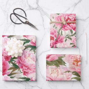 Hoja De Papel De Regalo Elegante vacaciones florales de los peones rosados