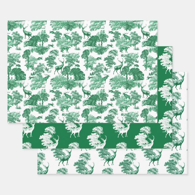 Hoja De Papel De Regalo Elegante venado verde de campo francés de juguete (Set)
