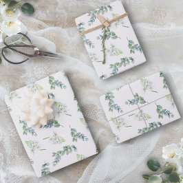 Hoja De Papel De Regalo Elegante Verde de Salvia Botánico Acuarela Follaje