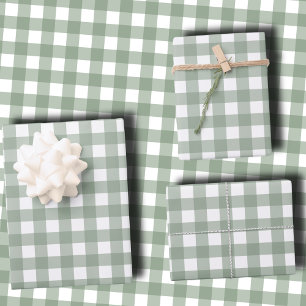 Hoja De Papel De Regalo Elegante Verde Salvia y Cuadros Blancos de Fiesta
