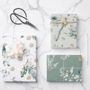 Hoja De Papel De Regalo Elegante Verde y Dorado Invernadero Navideño