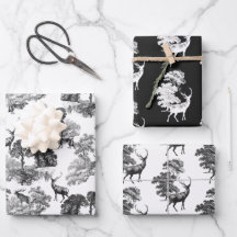 Elegante Vintage Black Toile Deer Woods