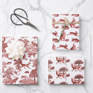 Hoja De Papel De Regalo Elegante Vintage French Toile Fox Hare Country