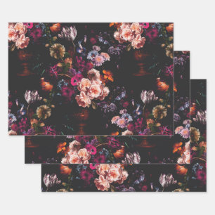 Hoja De Papel De Regalo Elegante Vintage oscuro Moody Burgundy Floral