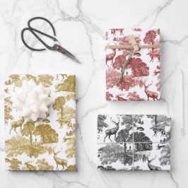 Hoja De Papel De Regalo Elegante Vintage Red Toile Deer Fox Woodland