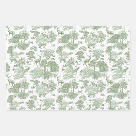 Hoja De Papel De Regalo Elegante Vintage Sage Green Toile Deer Woods