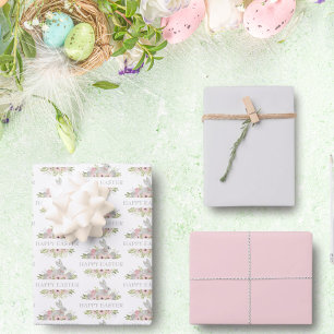 Hoja De Papel De Regalo Elegante Vintage Watercolor Pascua Bunny Gray Pink