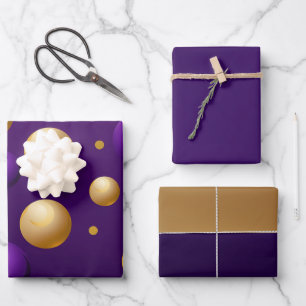 Hoja De Papel De Regalo Elegante Violeta Oscura Púrpura y Oro