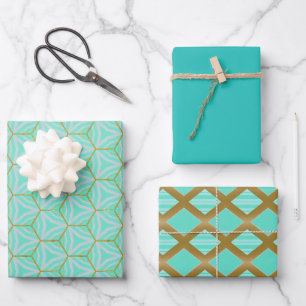 Hoja De Papel De Regalo Elegante y de moda Aquamarine Azul y Oro