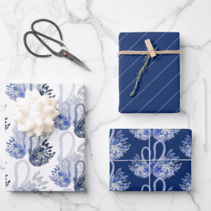 Hoja De Papel De Regalo Elegante Y Hermoso Cisne De Color Azul Índigo
