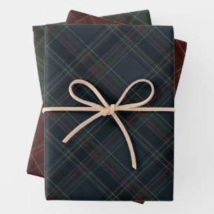 Hoja De Papel De Regalo Elegante y oscuro cuadriculado navideño festivo