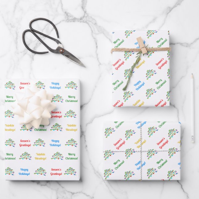Hoja De Papel De Regalo Elegante y personalizado "Feliz Navidad" y árbol d (Anverso)
