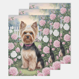 Hoja De Papel De Regalo Elegante Yorkshire Terrier Rosa Decoupage